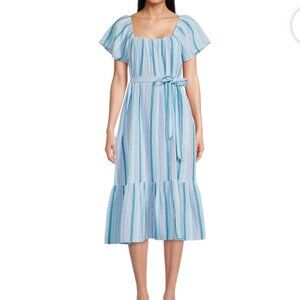 NWT Size Large 12/14 Time and Tru Women's Flutter Sleeve Textured Dress w/ Belt